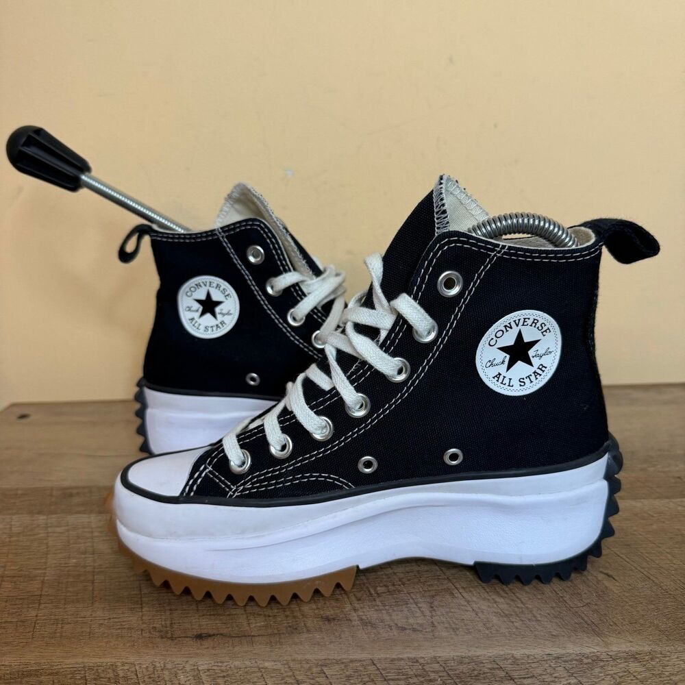 Converse Run Star Hike High Top Platform Sneakers Black White womens 4.5 shoes - Picture 2 of 8